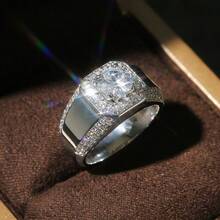 1PC Business Men's Fashion Zirconia Ring Wedding Band Boyfriend Party Casual Accessories Father's Day Birthday Christmas Gift Men's Luxury Jewelry US Size 5-13# - Bạc - Xem 1