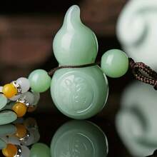 1 Piece Elegant Chinese Style Car Hanging Ornament - Green Glass Peace Symbol Rearview Mirror Pendant With Beaded, Intricate Floral Design And Colorful Embellishments, Suitable For Vehicle Interior Decoration, Car Decoration - 安全出行 - 查看 7