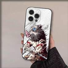Funda de teléfono con diseño del personaje Hashibira Inosuke de anime, compatible con modelos 17, 16, 15, 14, 13, 12, 11, Pro, Max, Plus, Air, X, XS, XR, SE, 8, 7, Mini, de color negro suave - Z2 - Ver 12