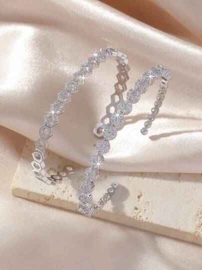 Multi-Piece Set Elegant Exquisite Fashion Zirconia Decorated Bracelet, Stainless Steel Non-Fading Stackable Bangle Suitable For Women Party, Daily Wear, Holiday Jewelry Gift