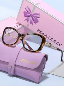 ZOVUJUMY 轻盈奢华方形/圆形猫眼装饰眼镜，轻盈镜框不夹鼻，金色装饰增添甜美酷感，视觉上修饰脸型和下颌线条，适合通勤、休闲外出、约会、购物、节日礼物等场合。 - 無色 - 查看 18