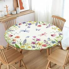 Water-Resistant Round Tablecloth With Elastic Edge For 40-44" Tables - Fresh-floral Green - View 6