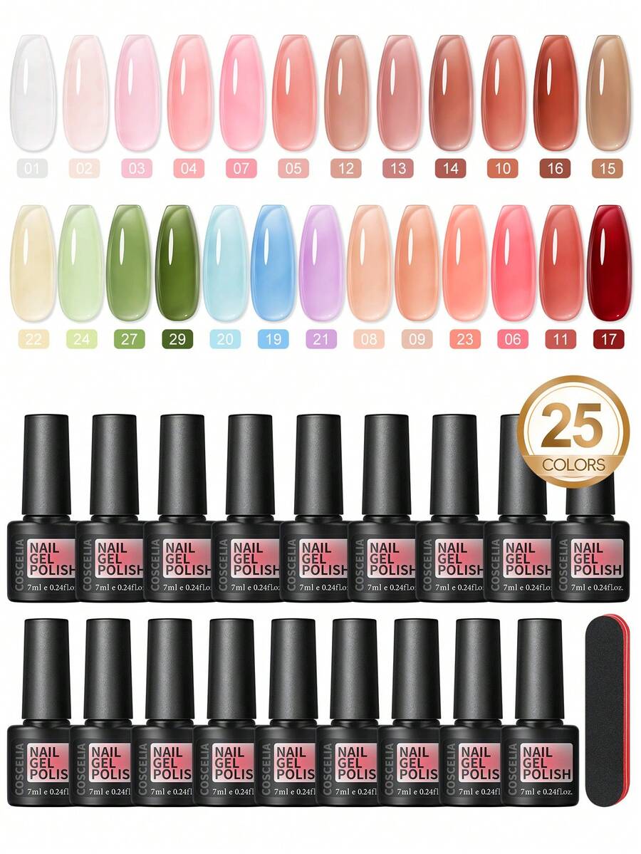 COSCELIA 25PCS Jelly Gel Nail Polish Set 25 Sheer Translucent Colors Soak Off UV LED For Spring Summer Home Manicure Gift - Love the Color Of Wings - View 1
