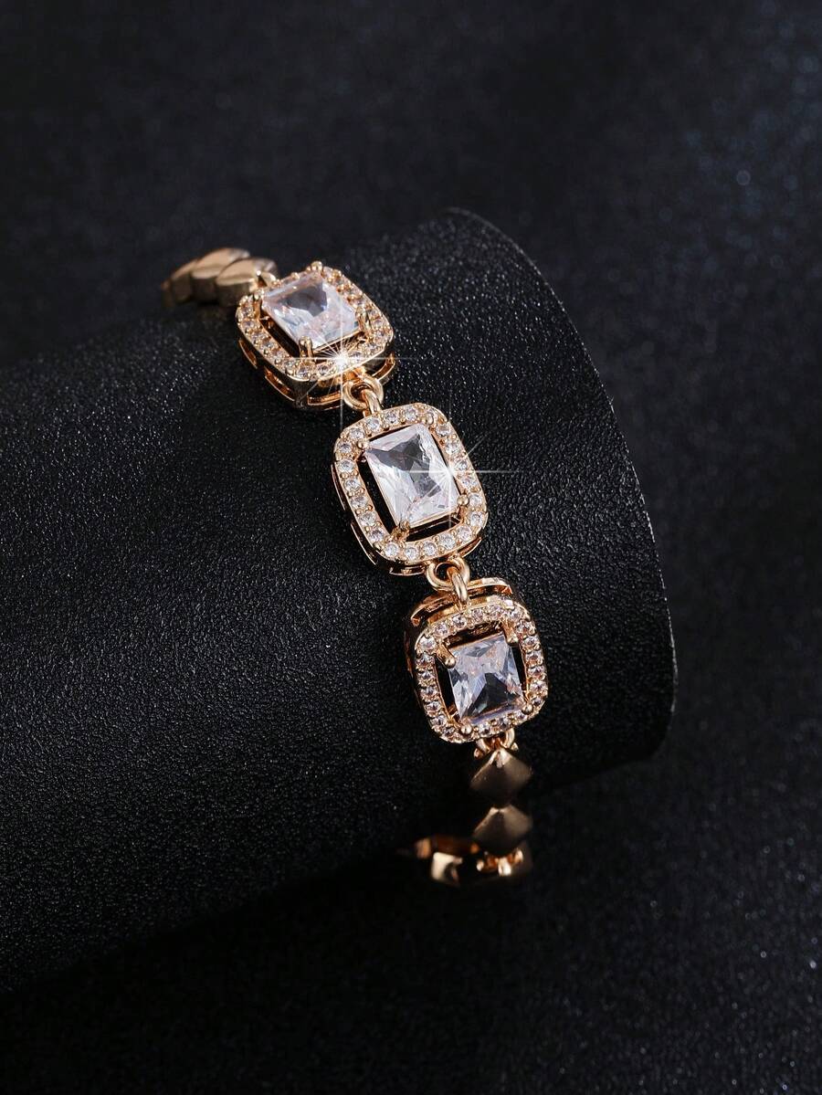 1pc Cubic Zirconia Stone Bracelet, Suitable For Daily Wear And Various Occasions, Best Gift Choice For Family And Holidays - Multicolor - View 1