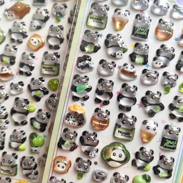 Pegatinas con relieve de bebé panda adorable, pegatinas decorativas 3D de dibujos animados encantadoras para niños