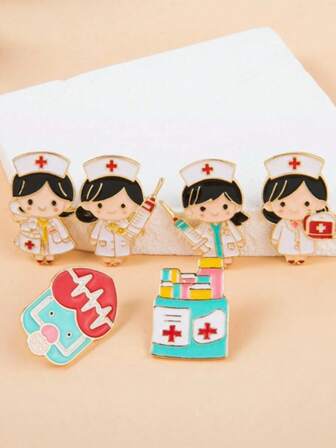 6pcs Nurse & Doctor Themed Badges, Multifunctional Pins For Clothes And Bags