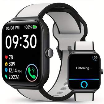 【Alexa智能手表】运动智能手表，配备1.95英寸屏幕，内置Alexa语音助手，可拨打/接听电话和接收消息通知，拥有超过100种运动模式用于活动追踪，配备300mAh电池，兼容Android和Apple系统——高品质礼品之选。