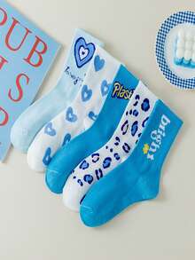 5 Pairs Women's Mid-Calf Socks, Korean/Japanese Style, Versatile, Student/Sports Socks, Autumn/Winter - Multicolor - View 7