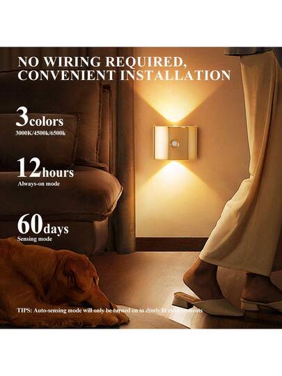 LED Slimme Sensor Night Light, Indoor Motion Wand Lamp, Wireless Battery Powered, Adhesive Rotatable, Portable, Easy To Install, Adjustable Temperature Brightness, Hallways, Bathrooms, Bedrooms, Kitchens, Cabinets, Stairs, Entrances, Bedside, Tables, Closets, Home ation, Living Room Bedside Cordless Verlichting view 7