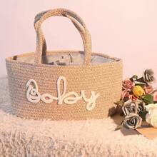 1 Stück tragbarer, handgehaltener Seilkorb mit gewebtem Buchstabenmuster zur Aufbewahrung von Windeln, Flasche Windel Mutterbeutel, geeignet zum Aufbewahren von Babybedarf wie Flaschen und Windeln, mit unabhängigen Fächern, Aufbewahrungskorb, Geschirr Aufbewahrungskorb, für Schlafzimmer, Wohnzimmer, Küche, Badezimmer Aufbewahrung. Muttertags Geschenk.