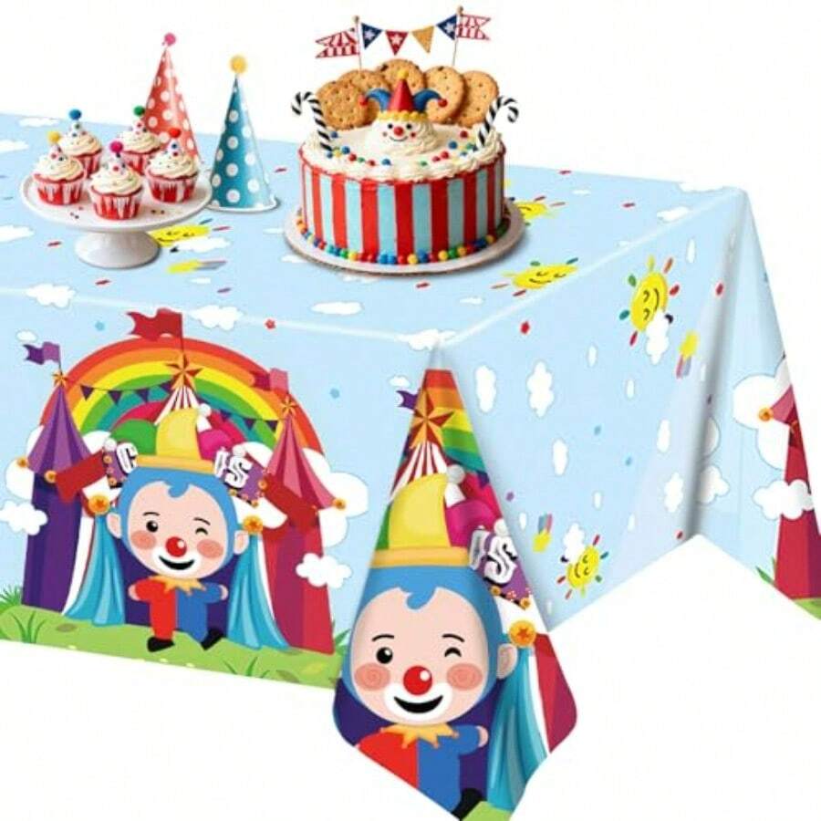D1Pc Carnival Circus Party Decorations Tablecloth Clown Animal Disposable Rec Plastic Table Covers Decors For Birthday Party Plies 54 X 108Inch - Nhiều màu - Xem 1