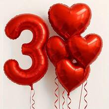 7pcs/Set 40-Inch Red Foil Number Balloons, Optional 18-Inch Heart Shaped Balloons - Perfect For Valentine's Day/Birthday/Wedding Decor, Room Backdrop And Anniversary Party Decoration. - Multicolor - View 14