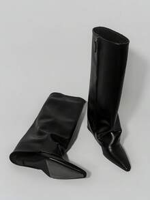 黑色漆皮过膝长靴，粗跟宽松靴，厚底骑马靴（女士款）