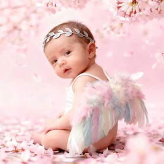 Newborn Photography Props Set - Adjustable Angel Wings + Silver Vein Headband, Multi-Color Feather Options, Suitable For Newborn, 100 Days Celebration, Theme Photography, Baby Shower Gift