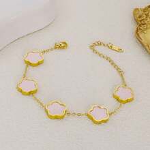 1 pieza Pulsera de flor de 5 pétalos de acero inoxidable de moda, regalo elegante para mejores amigas - Pulsera floral de doble cara - Ver 9