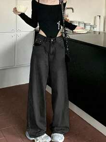 Women's Heart Print Simple Everyday Jeans Casual Spring - Grey - View 2