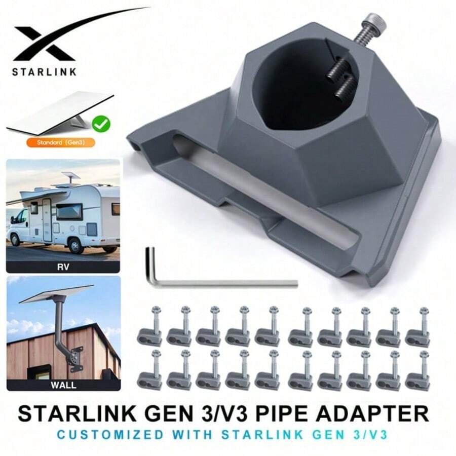 Pipe Adapter Bracket Compatible With Starlink Gen 3, Heavy Duty Roof Pole Mounting Kit Connector For Starlink V3 Antenna Installation - A - View 1