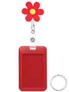 1 قطعة بكرة شارة هوية قابلة للسحب مزينة بزهرة ملونة مع حامل بطاقة الهوية؛ بكرة شارة هوية معلم مصنوعة من الراتنج الجميل والممتع، يمكن تعليقها على سلسلة المفاتيح؛ مناسبة للأطباء والممرضات والمعلمين والطلاب وموظفي المكاتب