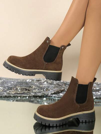 Fall/Winter New Women's Boots, Suede Thick Sole Anti-Slip, Retro Workwear Style, Multi-Color Suitable For Daily Wear, Streetwear, And Dates