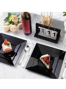 25pcs/Set Black Square Ceramic Plates, 6.5"/9.5", Elegant & Cute, Reusable & Easy To Clean. Suitable For Weddings, Birthday Parties, Family Gatherings, Outdoor Events. Multipurpose Plates For Schools, Back To School, Campus Parties, Restaurants, Kitchens, And Christmas Dinners. Great Gift For Friends, Family, And Elders. - Multicolor - View 8