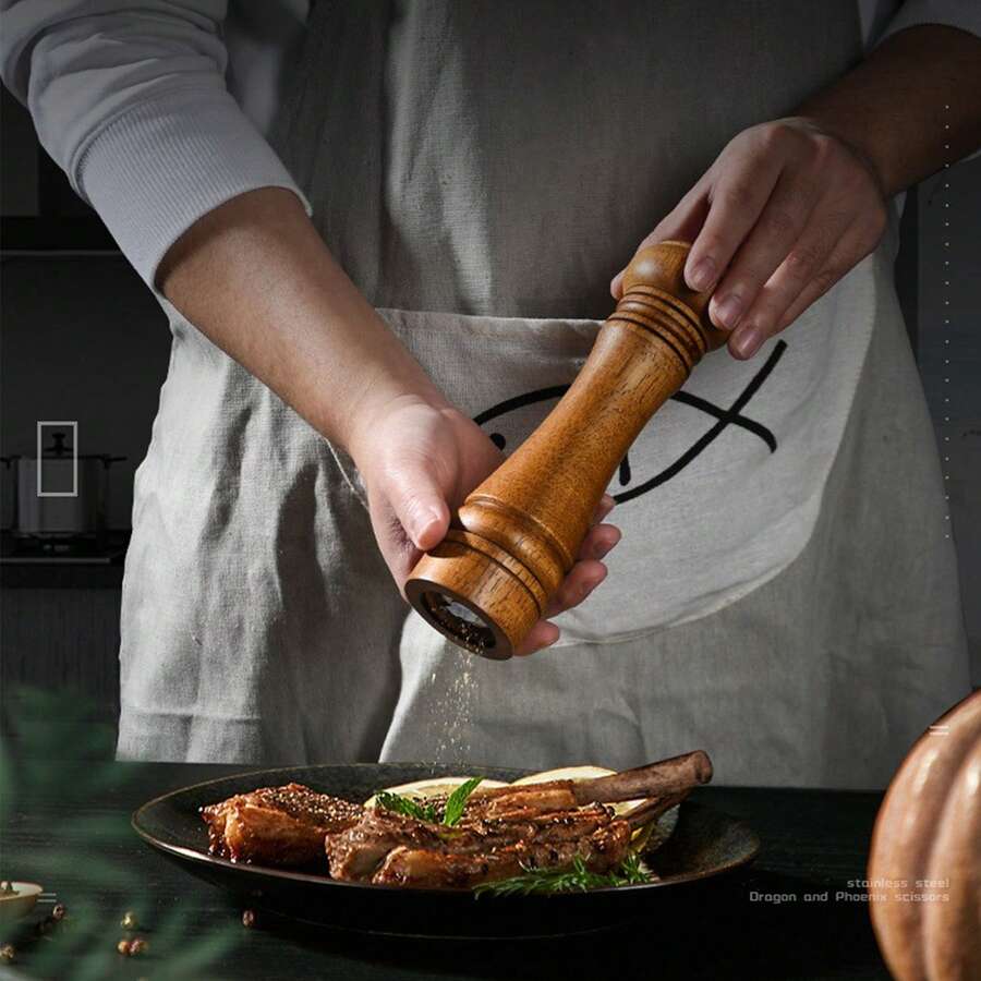 1个手动研磨器，适用于研磨黑白胡椒粒、辣椒片、芝麻、海盐，配木制香料罐，家用