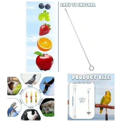 3Pcs Bird Food Holder, Stainless Steel Small Animal Bird Food Treats Skewer Hanging Vegetable Fruit Feeder Feed Treating Suitable Parrots Cockatoo Cockatiel Silver