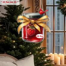 Adorno navideño, tarro de mermelada 2D, acrílico, para colgar en la puerta, recuerdo de fiesta, decoración de pared - Rojo - Ver 5