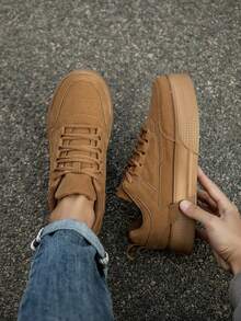 男士经典白色低帮系带PU拼接休闲滑板鞋,百搭通勤圆头简约大码情侣运动鞋,四季皆宜 - 純色 - 查看 7