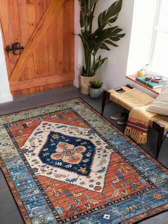 1pc Bohemian Floral Print Rug, Soft & Comfortable Decorative Carpet For Bedroom, Game Room, Living Room, Kitchen, Bathroom, Entryway, Holiday Decor, Multiple Sizes Available