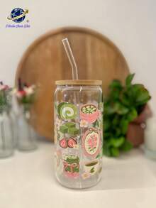 1 套/粉色蝴蝶结抹茶杯，咖啡玻璃吸管杯，家用/办公果汁饮料吸管杯，厨房吸管水杯饮具 - 少女蝴蝶结玻璃杯，送给抹茶和咖啡爱好者的最佳礼物！ - 彩色 - 查看 7