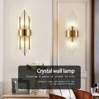 1pc/2pcs Modern Gold/Black Crystal Wall Lamp, Stainless Steel Base, High-Quality Crystal Lamp Body, Suitable For Cafe, Living Room, Bedroom, Villa Home Wall Decor, Room Decorative Lighting Fixture