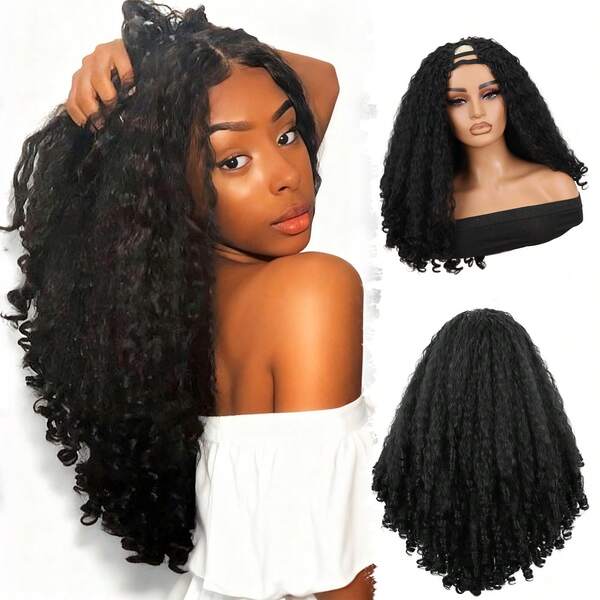 Afro Wig V Part Kinky Curly Wigs For Black Women Wear And Go Glueless Wig With Unique Bouncy Curls In The End Synthetic Wig No Leave Out Clip In