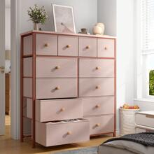 EnHomee Dresser For Bedroom With 12 Fabric Drawers, Tall Dresser With Wooden Top & Metal Frame, Bedroom Dresser, Dressers & Chests Of Drawers, Room Decor, Home Deco, Festival Decor, Pink - Hồng - Xem 1