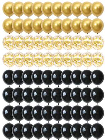80/40/15pcs Black & Gold Confetti Balloons Set - 12inch/10inch Metallic & Glitter Design, No Power Needed, Suitable For New Year Decoration, Wedding, Birthday, Baby's First New Year, Kids Party, Gender Reveal, Christmas, Baptism, Reusable Balloon Garland, Theme Balloons, Anniversary, Wedding, Event Planner, Wedding Organizer