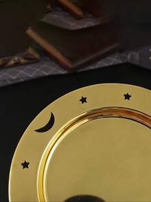 1/3/6 件装星月图案圆形金属盘，派对装饰托盘，家庭聚会装饰托盘，餐厅装饰，可重复使用，可机洗，桌面装饰托盘，节日主题派对装饰托盘，家居装饰 - 金色 - 查看 6