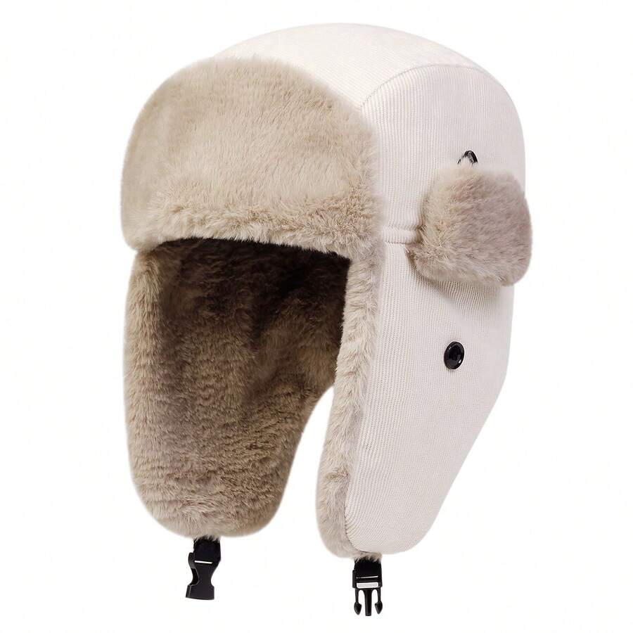 1 chiếc mũ trùm đầu Bomber Trapper màu đen dành cho nam, mũ lưỡi trai lông cừu ấm áp có thể điều chỉnh dùng cho hoạt động ngoài trời, du lịch mùa xuân/thu, mũ giữ ấm đầu mùa đông cho tiệc bãi biển - Màu be - Xem 1