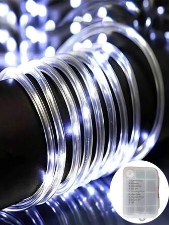 1 Pack 5m/10m Battery-Powered String Lights, 8 Modes, Tubular Copper Wire Light Rope, White Light/Colorful Light/Warm Light, Suitable For Gardens, Weddings, Parties, Garlands, Christmas, Ambiance Decor (Product Does Not Include Batteries)