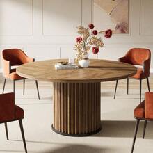 LITTLE TREE 47.24-Inch Brown Round Dining Table For 4-6 People, Modern Fluted MDF + Metal Base Kitchen Table, Sturdy Circle Dining Room Furniture, Brown - 棕色 - 查看 10