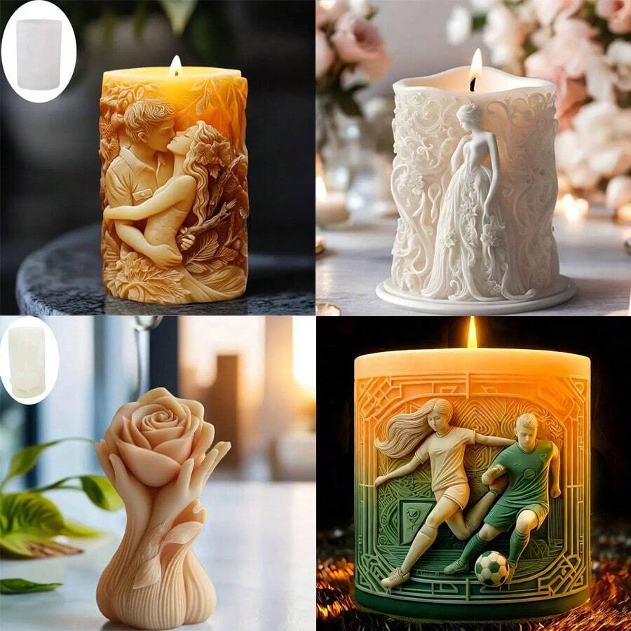 1个玫瑰花图案硅胶模具，用于制作蜡烛、装饰品，适合情人节、婚礼等场合。 - 白色 - 查看 1