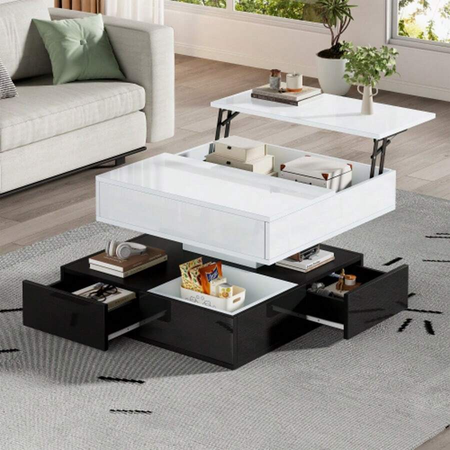 Coffee Tables - White+Black + Particle Board - View 1