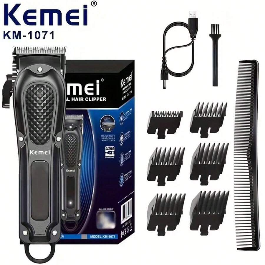 KEMEI KM-1071 Hair Salon Or Home Hair Clipper, Four Speed Adjustment, Carbon Steel Blade, USB Charging, Long-Lasting Battery Life