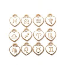 24 piezas de encantos de esmalte con forma de corazón de 12 signos del zodíaco, con diseño de doble cara, para hacer collares, pulseras, aretes o joyería, en 2 colores