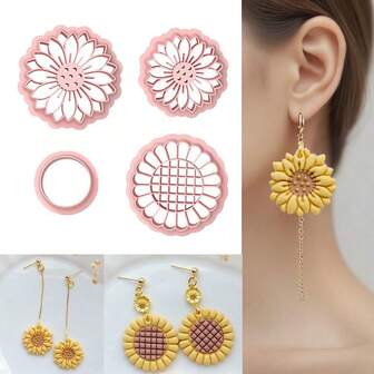 4件套向日葵软陶切割模具套装，几何花朵切割工具，适用于DIY耳环、吊坠、珠宝制作、手工工艺品礼品，3D打印，颜色随机