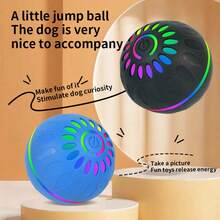 猫狗通用跳跳球，智能电动宠物玩具，USB充电，多种颜色可选，大型互动狗狗玩具，彩色条纹设计，经久耐用，USB充电，采用坚韧的热塑性橡胶制成，狗狗球形玩具，宠物玩具设计，可充电宠物玩具 - 彩色 - 查看 2