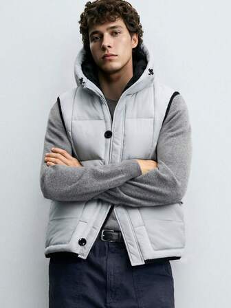 Men's Casual Hooded Sleeveless Padded Vest Jacket