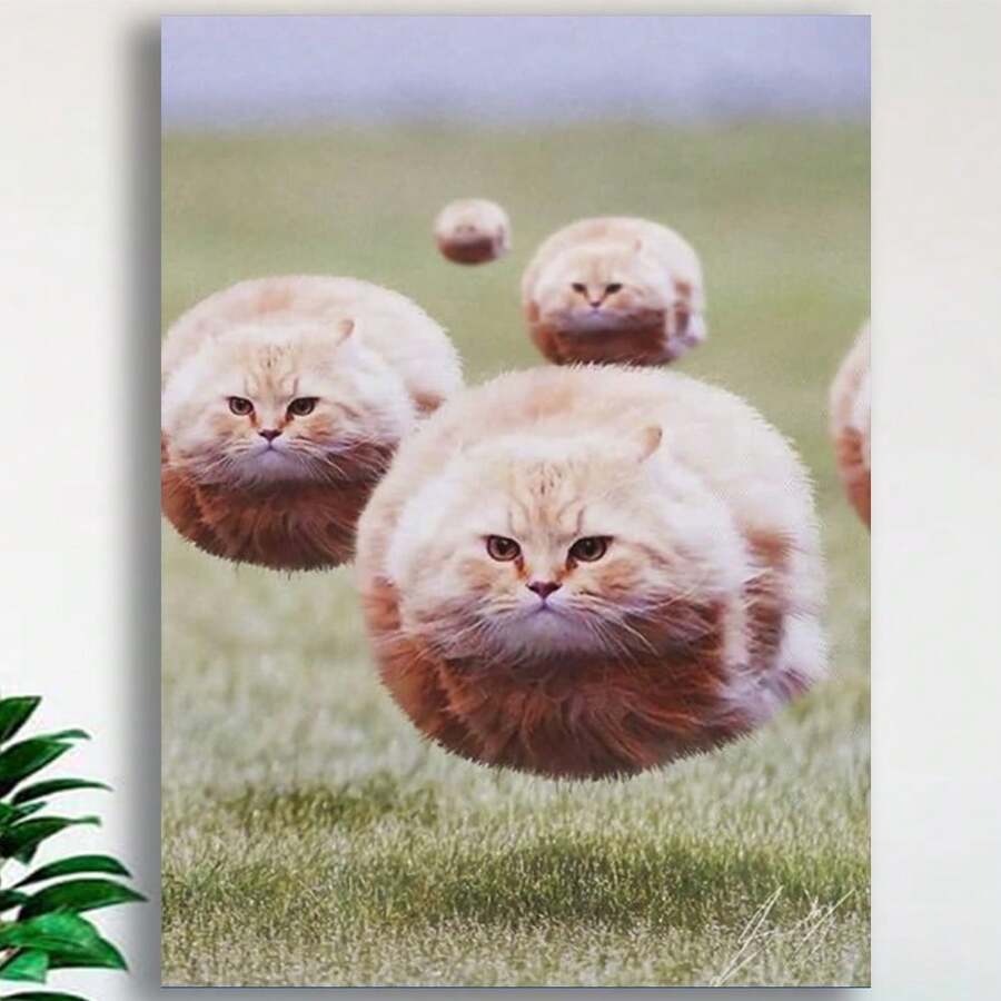 Framed HAYOY Ball Cat Poster, Funny Cute Furry Animal Room Aesthetic, Cool Wall Decor, Home Canvas Print For College Dorm, Apartment, Teen Girl, Kids Room For Living Room,Bedroom, Home Decor & Gift, Wall Decor - 框架 - 查看 1