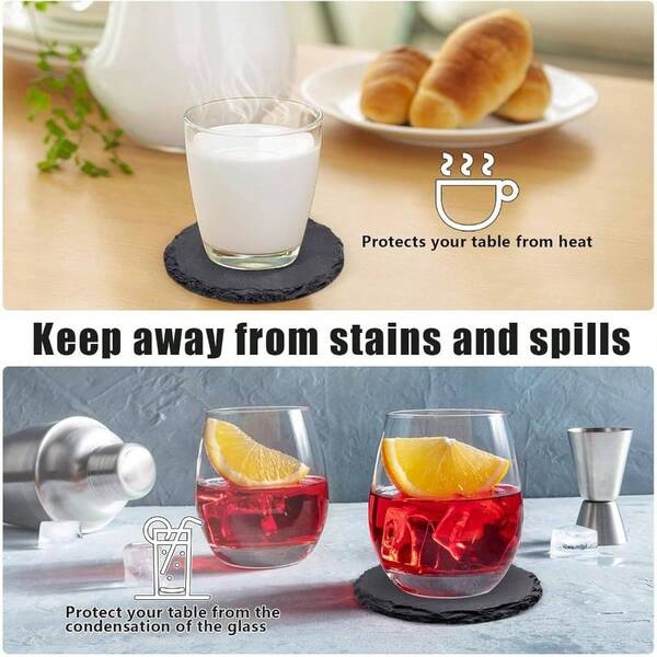 8 Pack Slate Coasters, 4 Inch Slate Coaster, Black Stone Coasters, 4 Inch Black Stone Coasters Bulk Cup Coaster Set Bar Kitchen