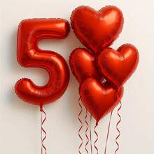 7pcs/Set 40-Inch Red Foil Number Balloons, Optional 18-Inch Heart Shaped Balloons - Perfect For Valentine's Day/Birthday/Wedding Decor, Room Backdrop And Anniversary Party Decoration. - Multicolor - View 5