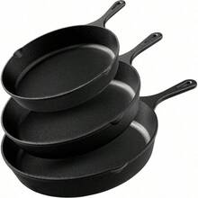 Cast Iron Skillets 3 Piece Set, Chefs Pan, Pre Seasoned Cast Iron Skillets, 6, 8 10 Inches, Easy Use In Oven, Stove, Grill, Or Campfire, Black
