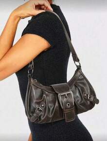 1pc Women Retro Biker Chic Studded Adjustable Strap Crossbody Bag, Large Capacity Soft Gradient Leather Shoulder/Underarm Bag, Suitable For Work, Dating, Parties, Vintage Bag For Women, Halloween Purse Perfect For Fancy Party Halloween Fashion & Gothic Fashion - 棕色 - 查看 3